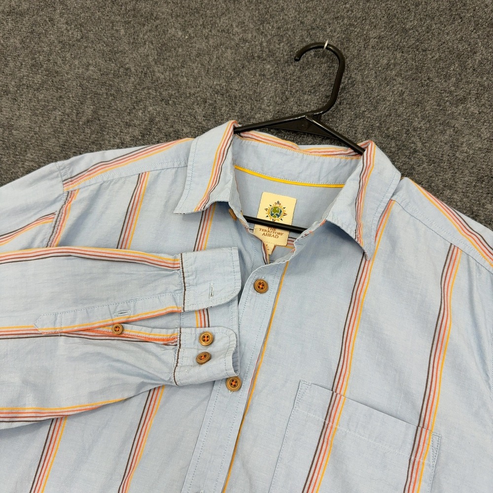 The Territory Ahead Shirt Mens L Blue‎ Cotton Striped Long Sleeve Casual Style